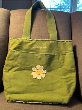 Life Is Good Canvas daisy flower tote bag with raw / frayed edge aesthetic